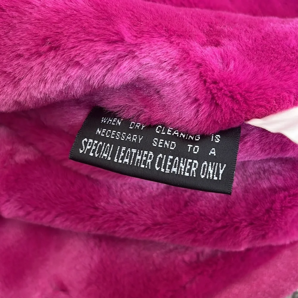 WILSONS LEATHER MAXIMA 90s PINK LEATHER W/ FAUX FUR TRIM COAT - Picture 13 of 14